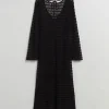 Fashion Aben Tie-Back Pointelle Strikkjole Kvinder Kjoler