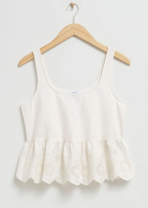 Hot Aermelos Broderie Anglaise Top Kvinder Toppe