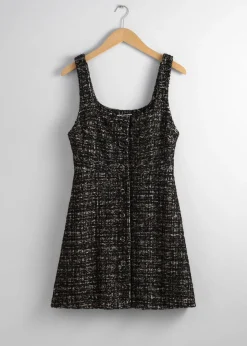 Clearance Aermelos Tweed Minikjole Kvinder Sæt Og Dragter