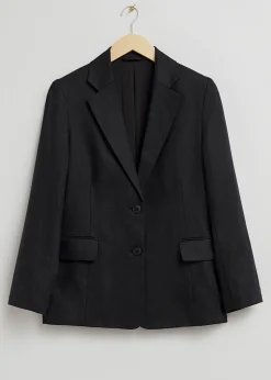 Outlet Afslappet Enkeltradet Linned Blazer Kvinder Sæt Og Dragter