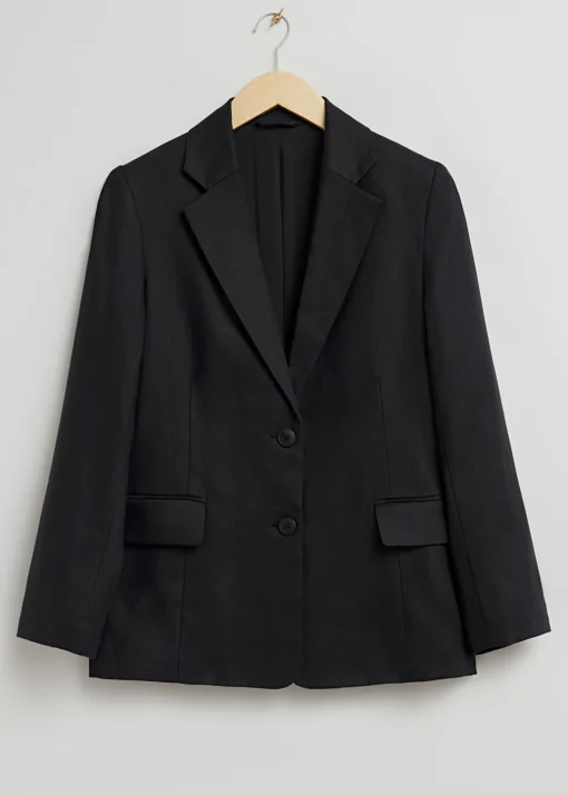 Outlet Afslappet Enkeltradet Linned Blazer Kvinder Sæt Og Dragter