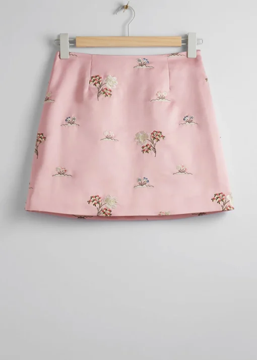 Shop Blomsterbroderi Satin Mininederdel Kvinder Sæt Og Dragter
