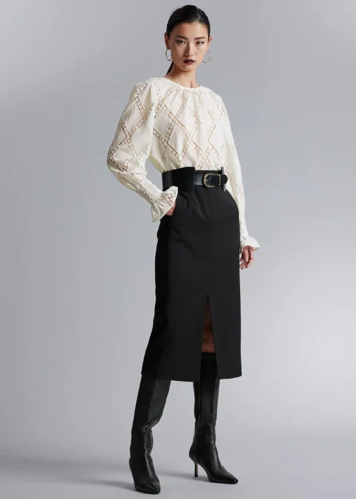 Cheap Broderet Bluse Med Flaesemanchetter Kvinder Bluser Og Skjorter