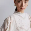 Online Broderet Bluse Med Puf-Aermer Kvinder Bluser Og Skjorter