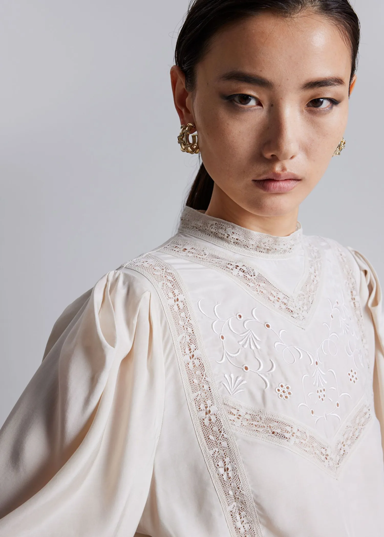 Online Broderet Bluse Med Puf-Aermer Kvinder Bluser Og Skjorter