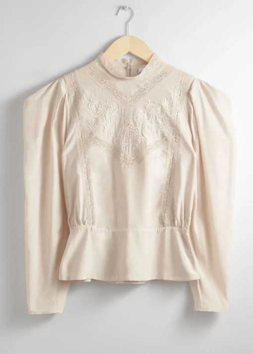 Online Broderet Bluse Med Puf-Aermer Kvinder Bluser Og Skjorter