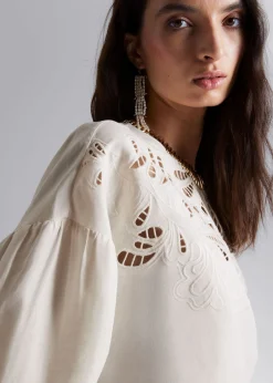 Clearance Broderie Anglaise Bluse Kvinder Bluser Og Skjorter