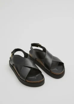 Online Criss-Cross Laedersandaler Kvinder Flade Sandaler