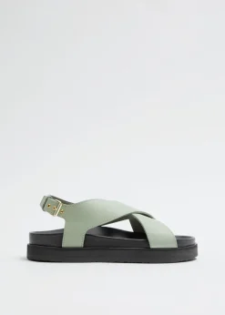 Outlet Criss-Cross Laedersandaler Kvinder Flade Sandaler