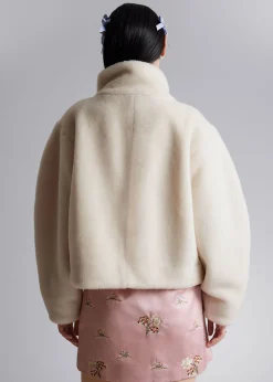 Clearance Cropped Imiteret Pelsjakke Kvinder Frakker & Jakker