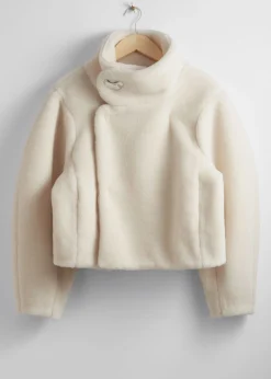 Clearance Cropped Imiteret Pelsjakke Kvinder Frakker & Jakker