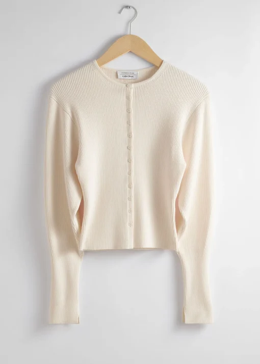 Clearance Figursyet Ribstrikket Cardigan Kvinder Strik