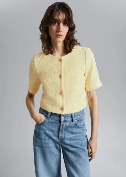 Store Kortaermet Tweed Top Kvinder Sæt Og Dragter
