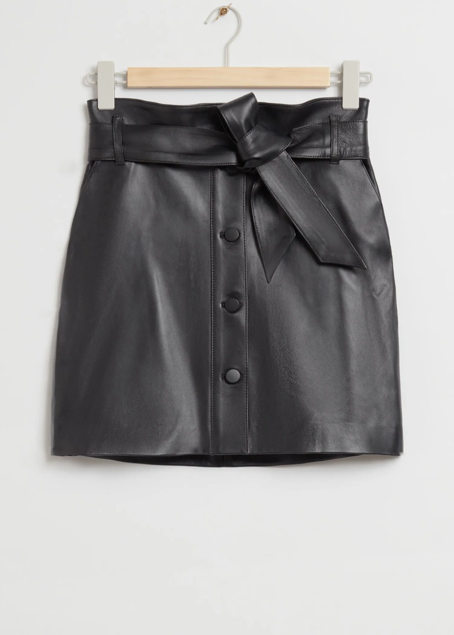 Fashion Laeder Paperbag Nederdel Med Baelte Kvinder Nederdele