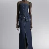 Cheap 5-Lommers Denim Midi-Nederdel Kvinder Denim