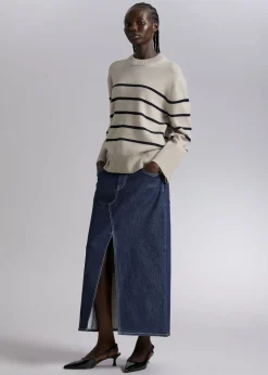 Cheap 5-Lommers Denim Midi-Nederdel Kvinder Denim
