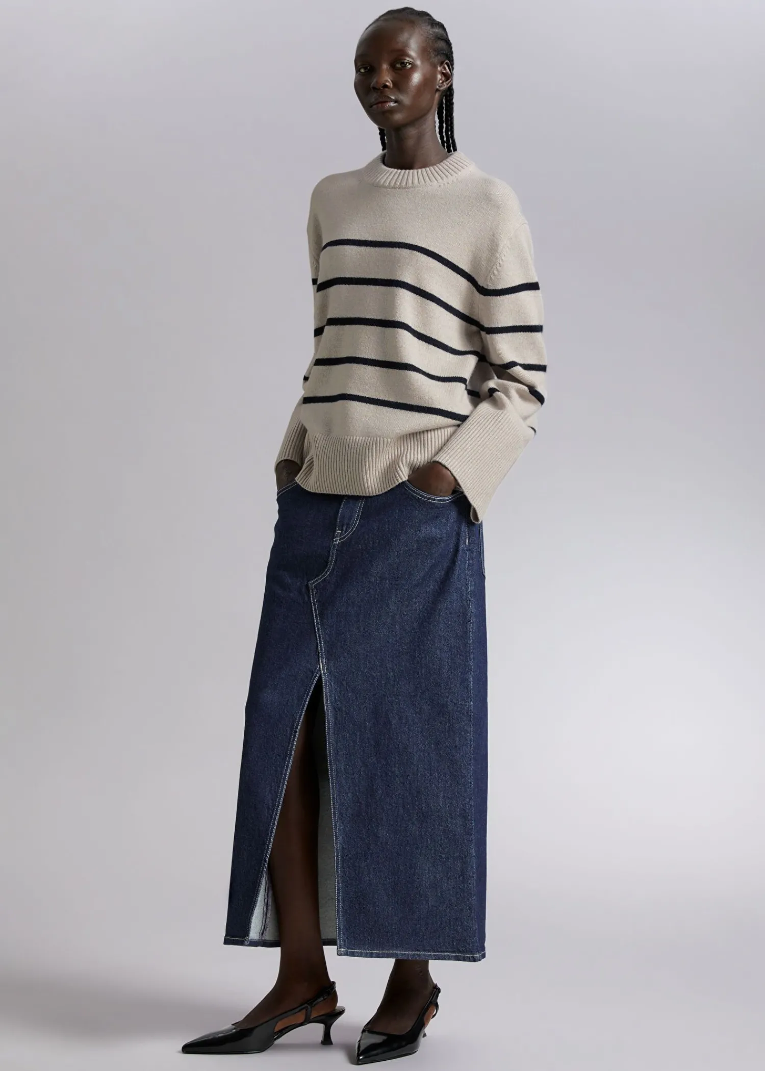 Cheap 5-Lommers Denim Midi-Nederdel Kvinder Denim