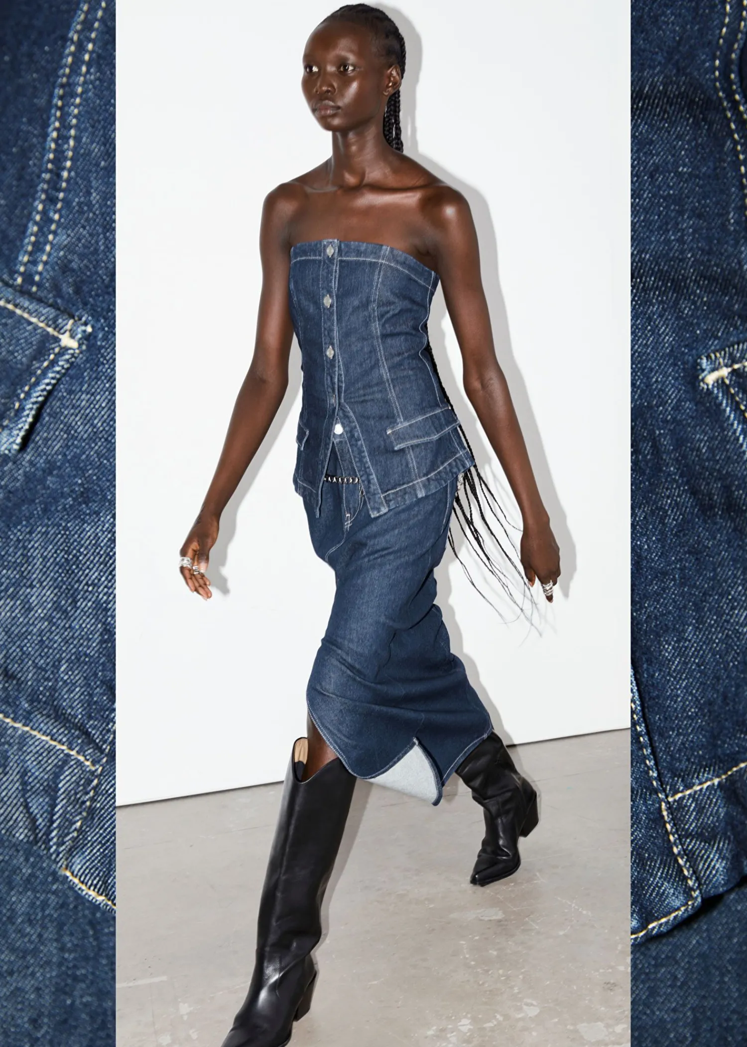 Cheap 5-Lommers Denim Midi-Nederdel Kvinder Denim