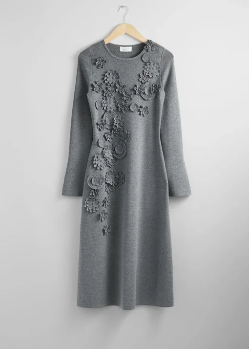 Flash Sale Midikjole Med Blomsterapplikation Kvinder Kjoler