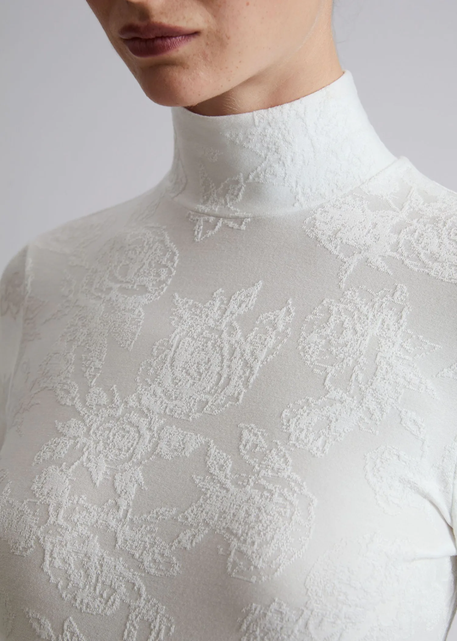 Outlet Mock Neck Jacquard Top Kvinder Toppe