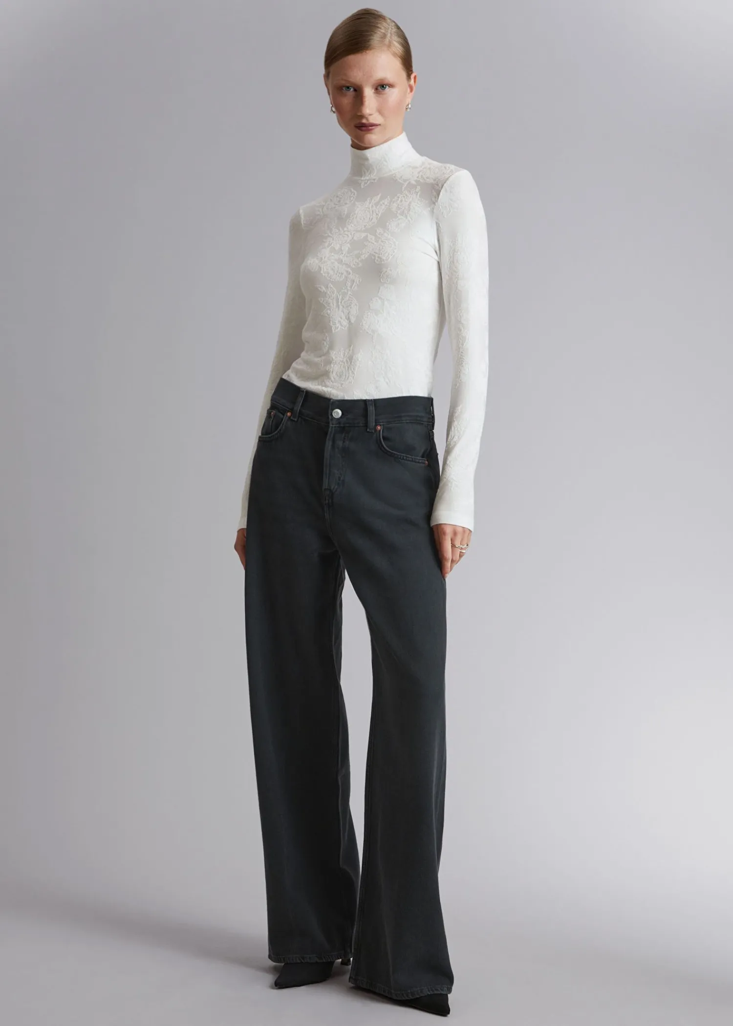 Outlet Mock Neck Jacquard Top Kvinder Toppe