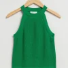 Clearance Monteret Halter Strik Top Kvinder Toppe