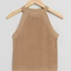Clearance Monteret Halter Strik Top Kvinder Toppe