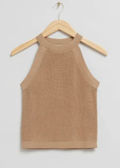 Clearance Monteret Halter Strik Top Kvinder Toppe
