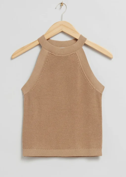 Clearance Monteret Halter Strik Top Kvinder Toppe