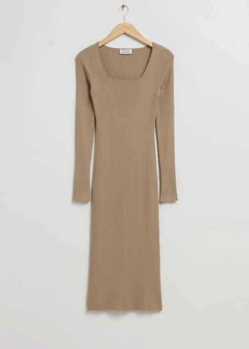 Shop Ribbet Slim Midikjole Kvinder Kjoler