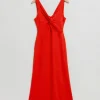 Sale Ribbet Twist-Front Midikjole Kvinder Kjoler