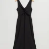 Cheap Ribbet Twist-Front Midikjole Kvinder Kjoler