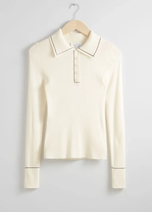 Cheap Ribstrikket Polo-Krave Top Kvinder Toppe