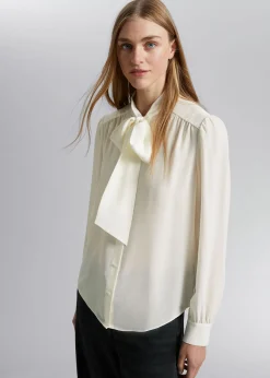 Fashion Silkebluse Med Halsband Kvinder Bluser Og Skjorter