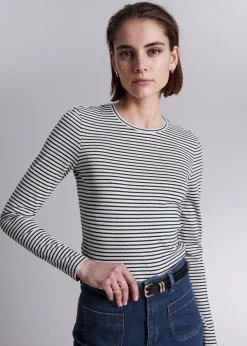 Best Stribet Glitter Top Kvinder Denim