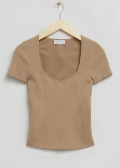 Sale Strikket Sweetheart Neck Top Kvinder Toppe