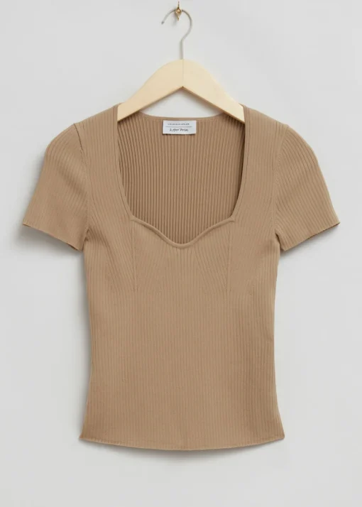 Sale Strikket Sweetheart Neck Top Kvinder Toppe