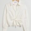 Best Sale Tie Knot Skjorte Kvinder Bluser Og Skjorter