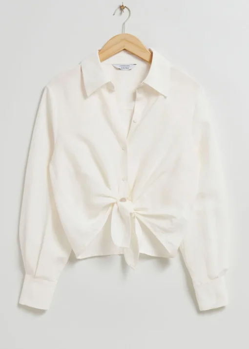 Best Sale Tie Knot Skjorte Kvinder Bluser Og Skjorter