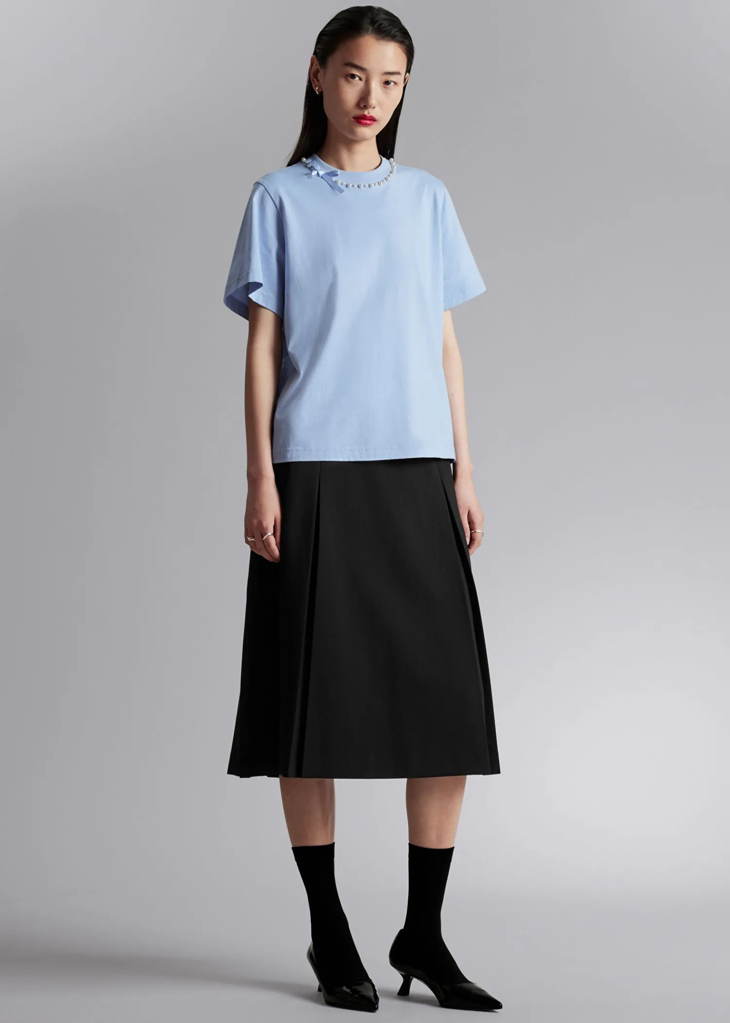 Store T-Shirt Med Perleudsmykning Kvinder Toppe