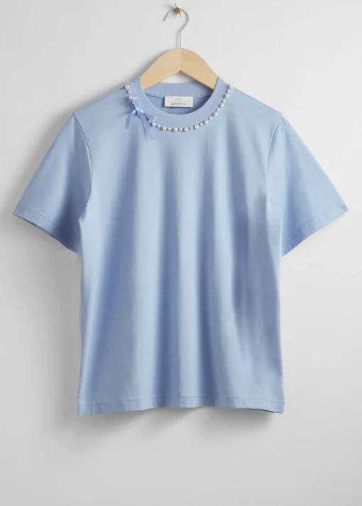 Store T-Shirt Med Perleudsmykning Kvinder Toppe