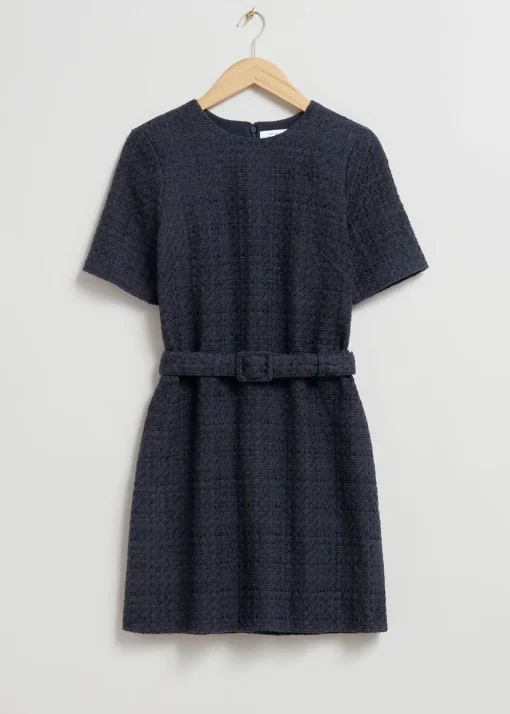 Cheap Tweed Minikjole Med Baelte Kvinder Kjoler