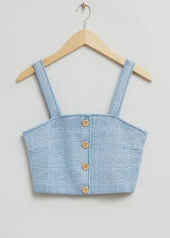 Outlet Tweed Strik Bustier Top Med Knapper Kvinder Toppe
