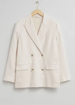 Cheap Afslappet Dobbeltradet Linned Blazer Kvinder Blazere