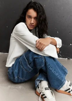 Online Afslappet Jersey Top Kvinder Denim