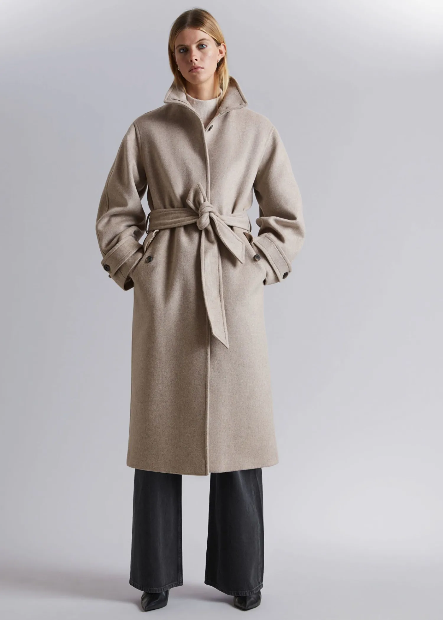 New Afslappet Uldfrakke Med Baelte Kvinder Frakker & Jakker