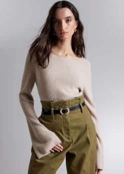 Store Bell Sleeve Cashmere Jumper Kvinder Kashmir