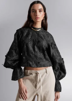 Best Bluse Med Beskaret Blomsterapplique Kvinder Bluser Og Skjorter