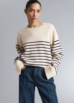 Discount Boxy Nautisk Stribet Sweater Kvinder Strik