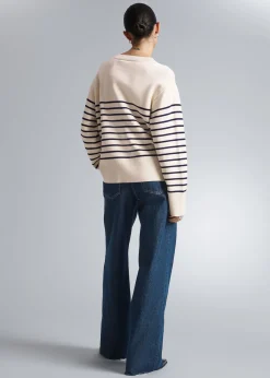 Discount Boxy Nautisk Stribet Sweater Kvinder Strik